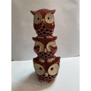Ceramic “Hear No Evil, See No Evil, Speak No Evil” Stacked Owl Figurine Red